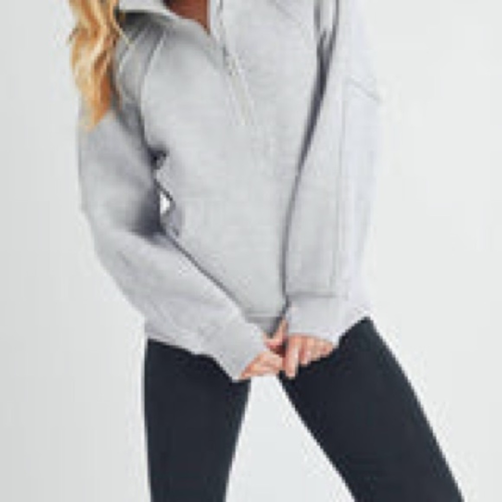 Aemi + Co Funnel Neck Half Zip Pullover S Heather Grey NWOT - Picture 2 of 8